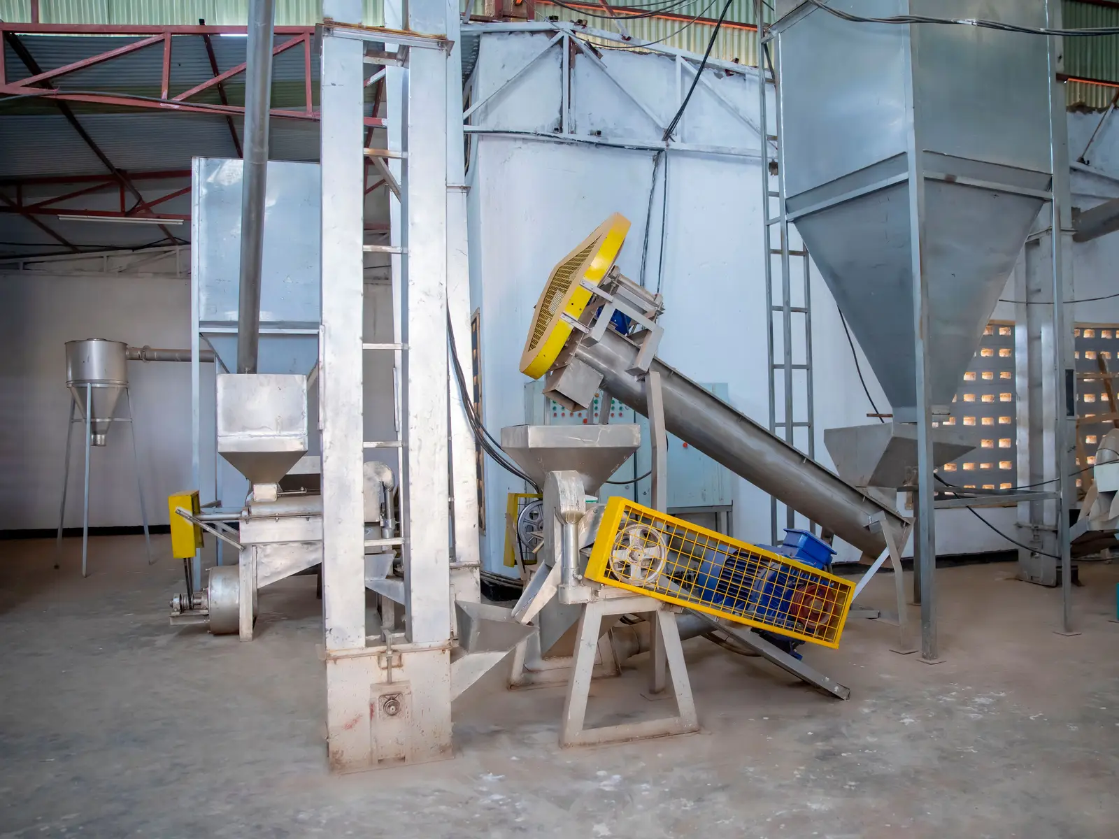 Milling machinery inside the maize processing plant